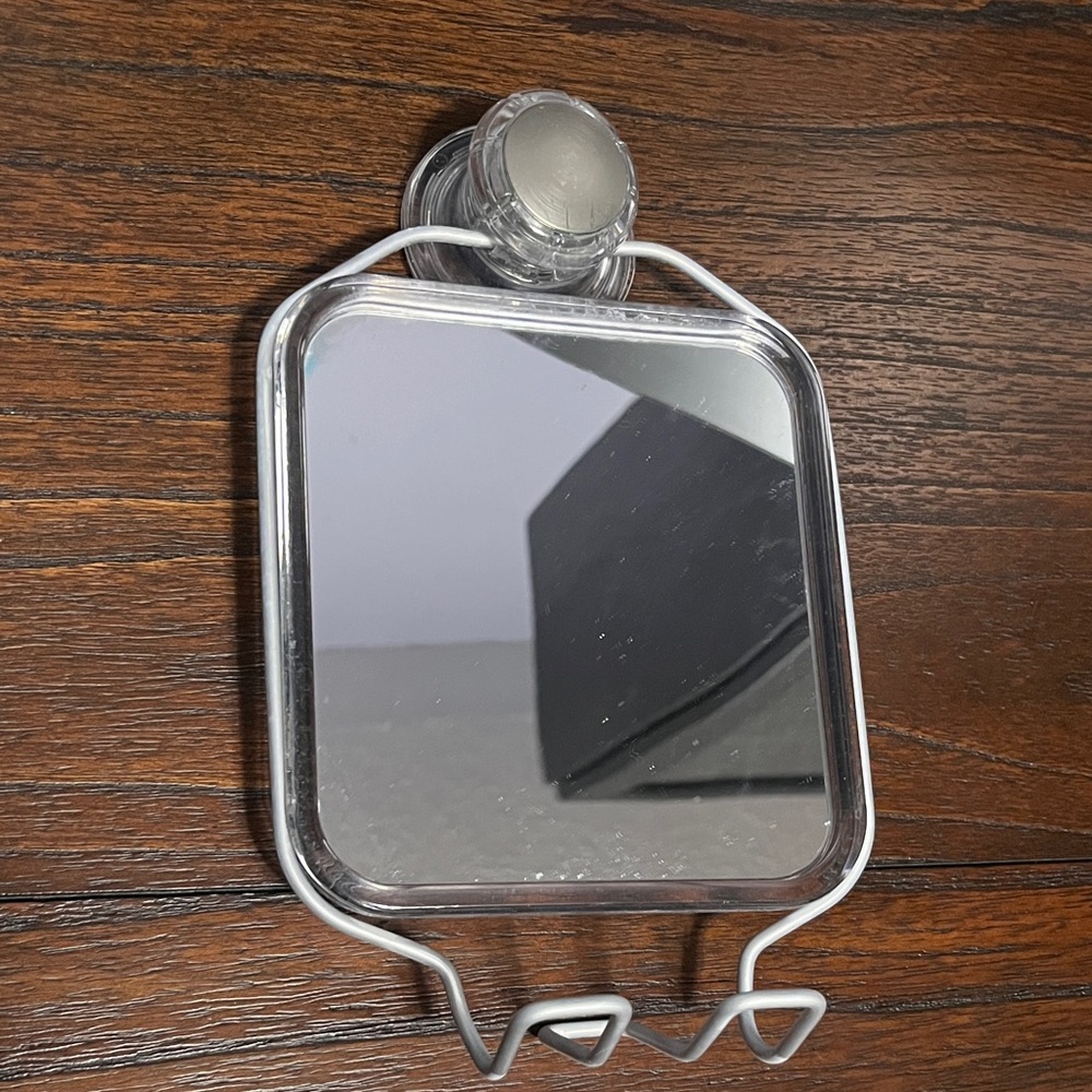 Shower Mirror Locking Suction Silver-Grey with Handy Hooks Bathroom Accessory